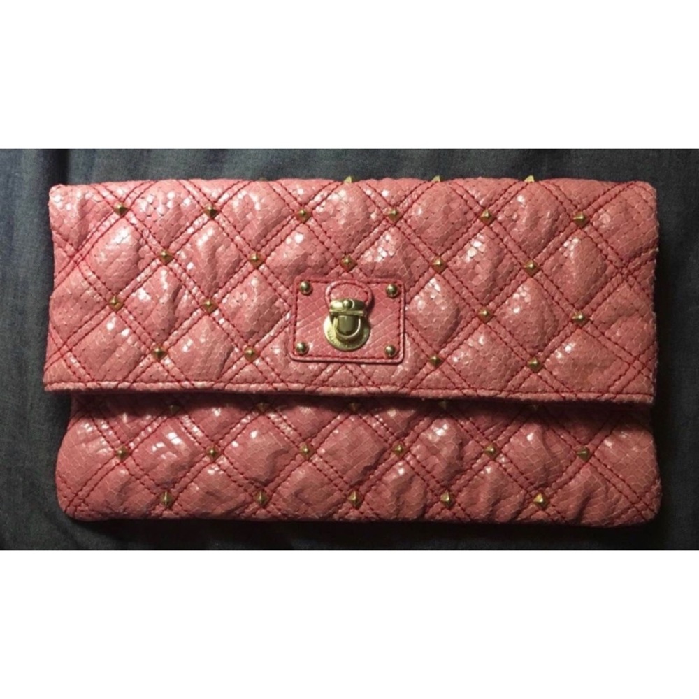 NEW Marc Jacobs Pink Snakeskin Gold Studded Clutch Handbag Wallet